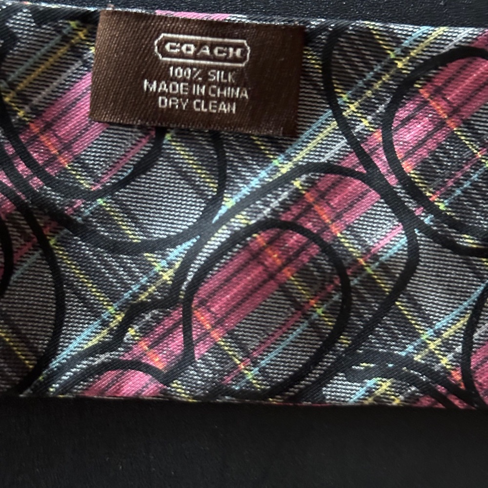 Coach Pink and Gray Silk Bag Scarf with Optic C Plaid pattern Y2K vintage - Picture 3 of 5